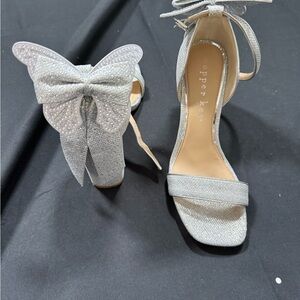 Copper Key Silver Heels with Butterfly Bow